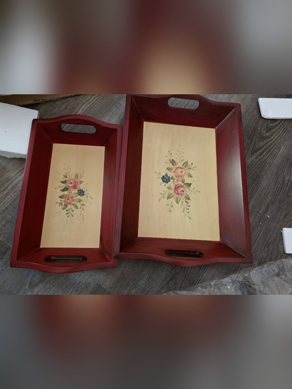 Hand Painted Nesting Serving Trays - Set of 2